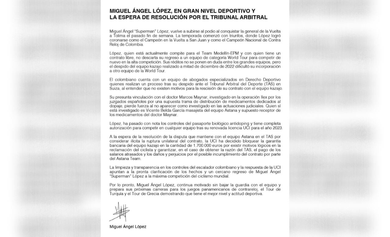 Comunicado Miguel Ángel López