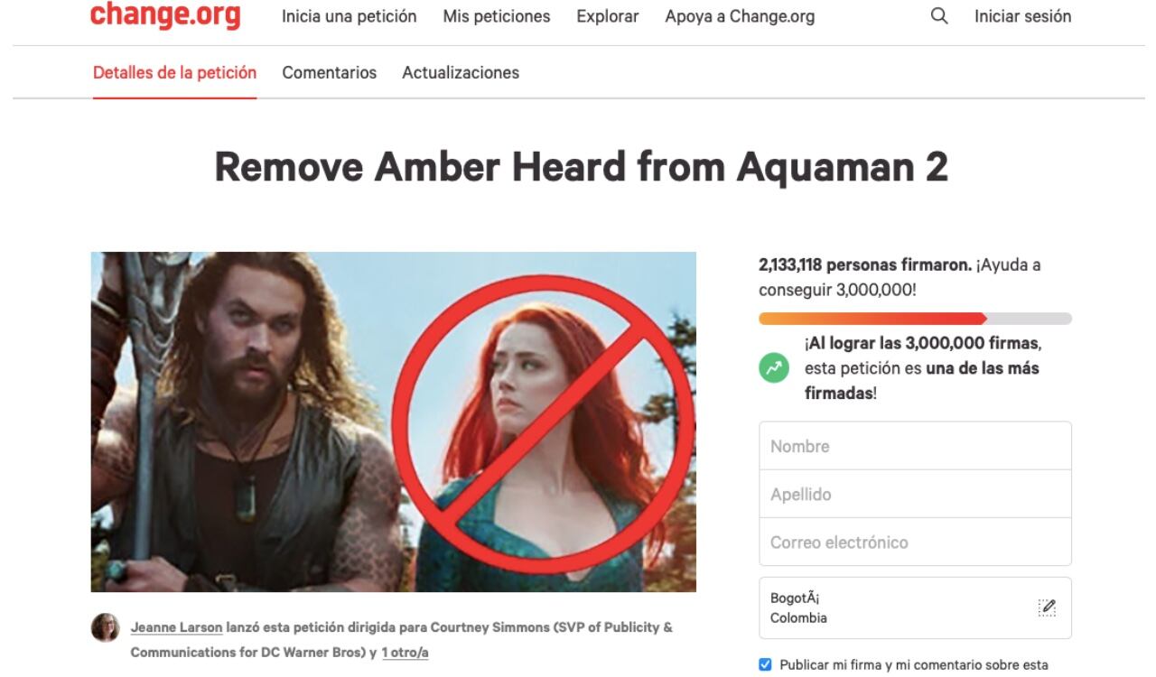 Así va la petición que está publicada en la página Change.org