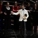 Spanish film director Juan Antonio Bayona delivers a speech as he receives the Best Film award for "La sociedad de la nieve" (Society of snow) at the 38th Goya Awards ceremony in Valladolid, on February 10, 2024. (Photo by JAVIER SORIANO / AFP)