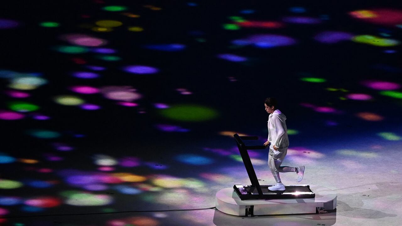 Nurse/boxer Arisa Tsubata performs during the opening ceremony of the Tokyo 2020 Olympic Games, at the Olympic Stadium, in Tokyo, on July 23, 2021. (Photo by Jewel SAMAD / AFP)