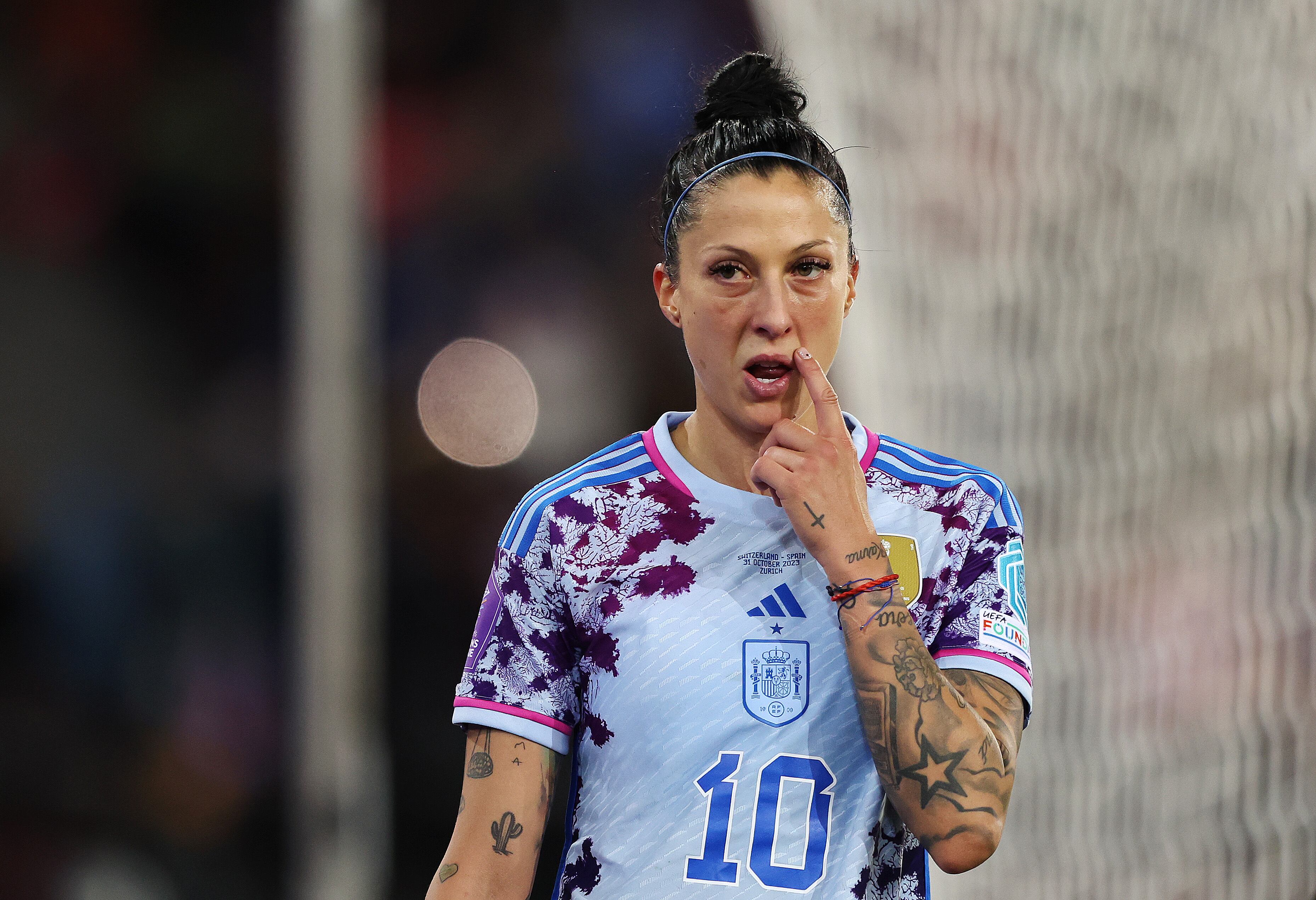 ZURICH, SWITZERLAND - OCTOBER 31: Jennifer Hermoso of Spain looks on after being substituted during the UEFA Women's Nations League match between Switzerland and Spain at Stadion Letzigrund on October 31, 2023 in Zurich, Switzerland. (Photo by Arnd Wiegmann/Getty Images)