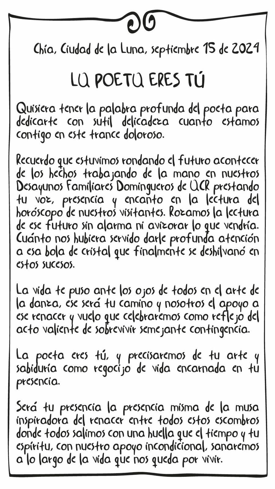Carta de Andrés Jaramillo a Laura Daniela Villamil