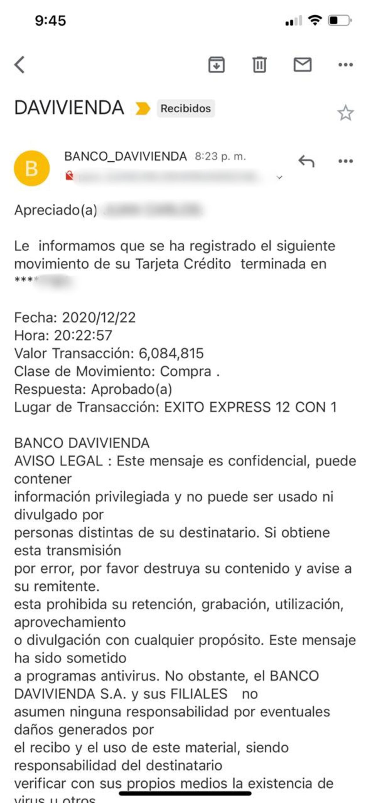 Uno de los movimientos bancarios que se habrían hecho sin autorización de su dueño