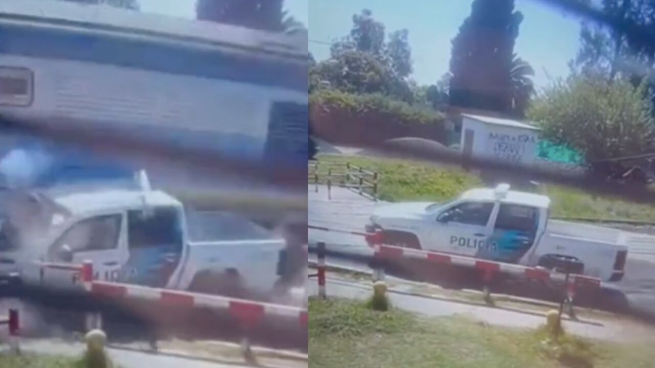 Momento exacto del incidente entre la patrulla de Policía y el tren.