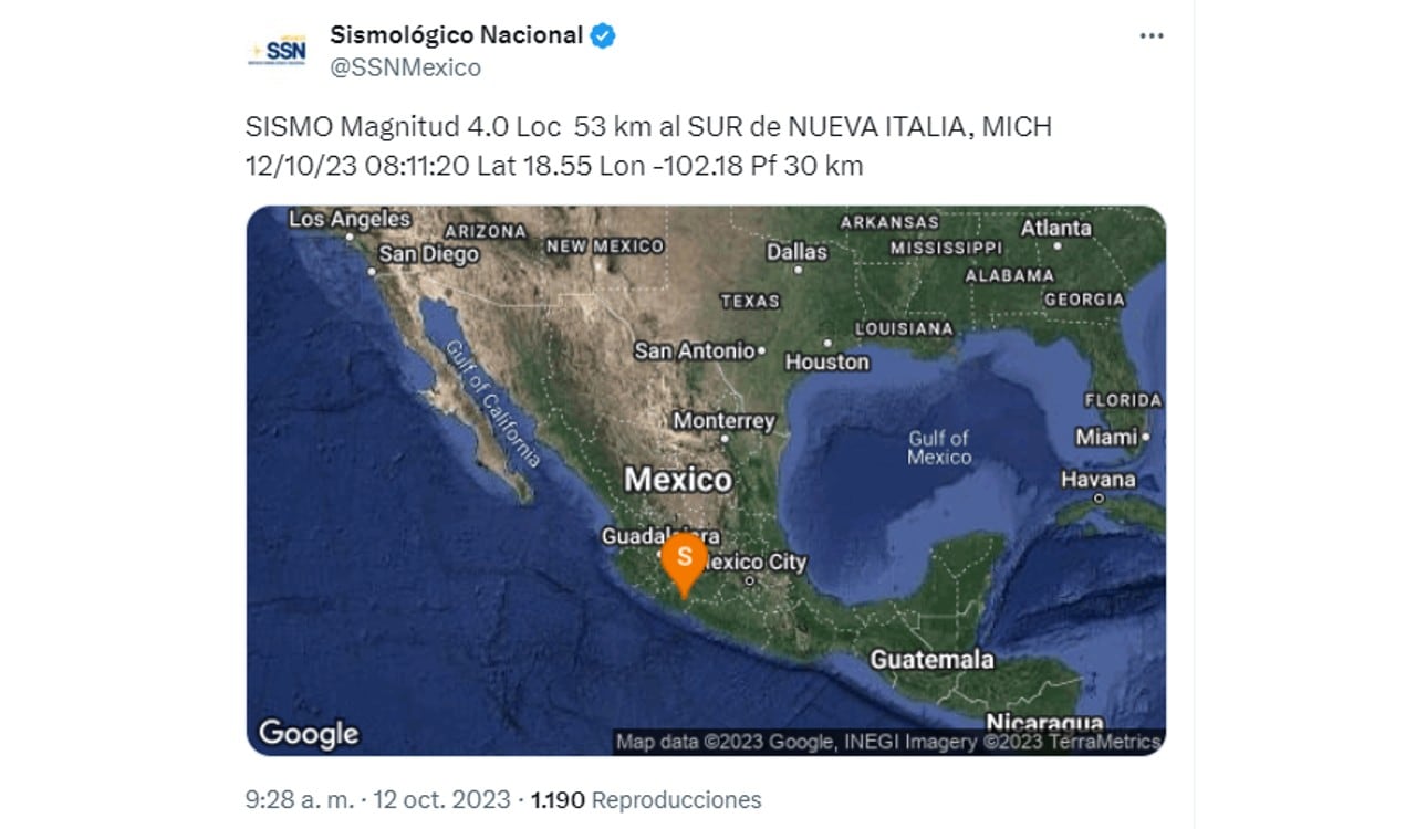 Así reportó el SSN los temblores del jueves 12 de octubre en México
