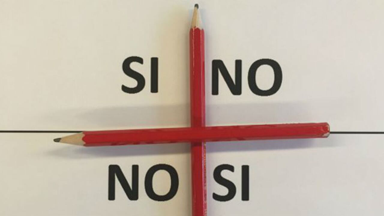 El juego consiste en poner en equilibrio dos lápices en forma de cruz encima de un papel con las palabras “sí” y “no”.