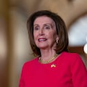 Speaker of the House Nancy Pelosi, D-Calif., stands as she welcomes Prime Minister Lee Hsien Loong of Singapore for talks at the Capitol in Washington, Wednesday, March 30, 2022. (AP Photo/J. Scott Applewhite)