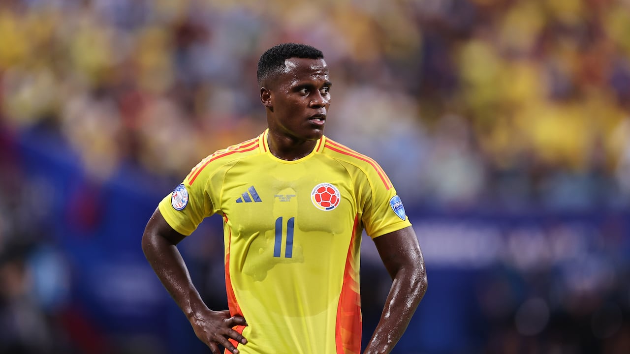 CHARLOTTE, NORTH CAROLINA - JULY 10: Jhon Arias of Colombia gestures during the CONMEBOL Copa America 2024 semifinal match between Uruguay and Colombia at Bank of America Stadium on July 10, 2024 in Charlotte, North Carolina. (Photo by Omar Vega/Getty Images)