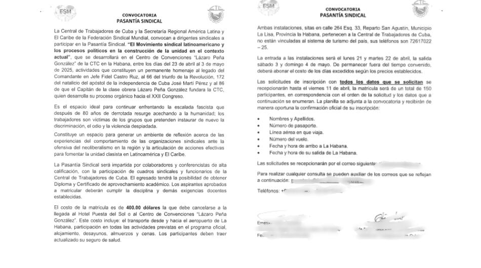 Convocatoria de la conferencia sindical en Cuba.