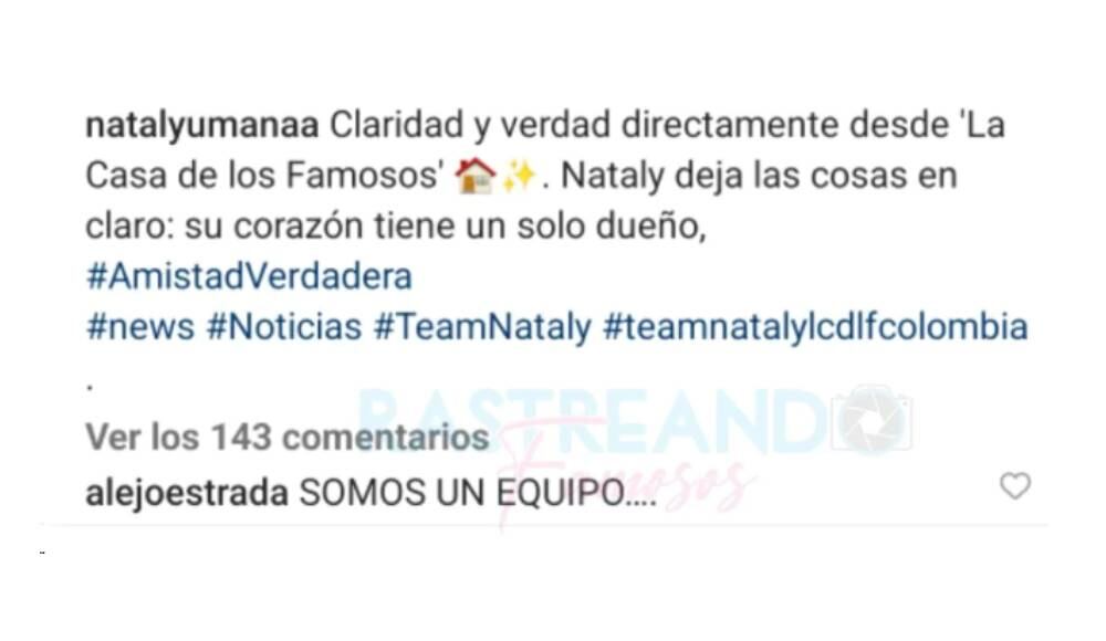 Comentario de Alejandro Estrada en video de Nataly Umaña