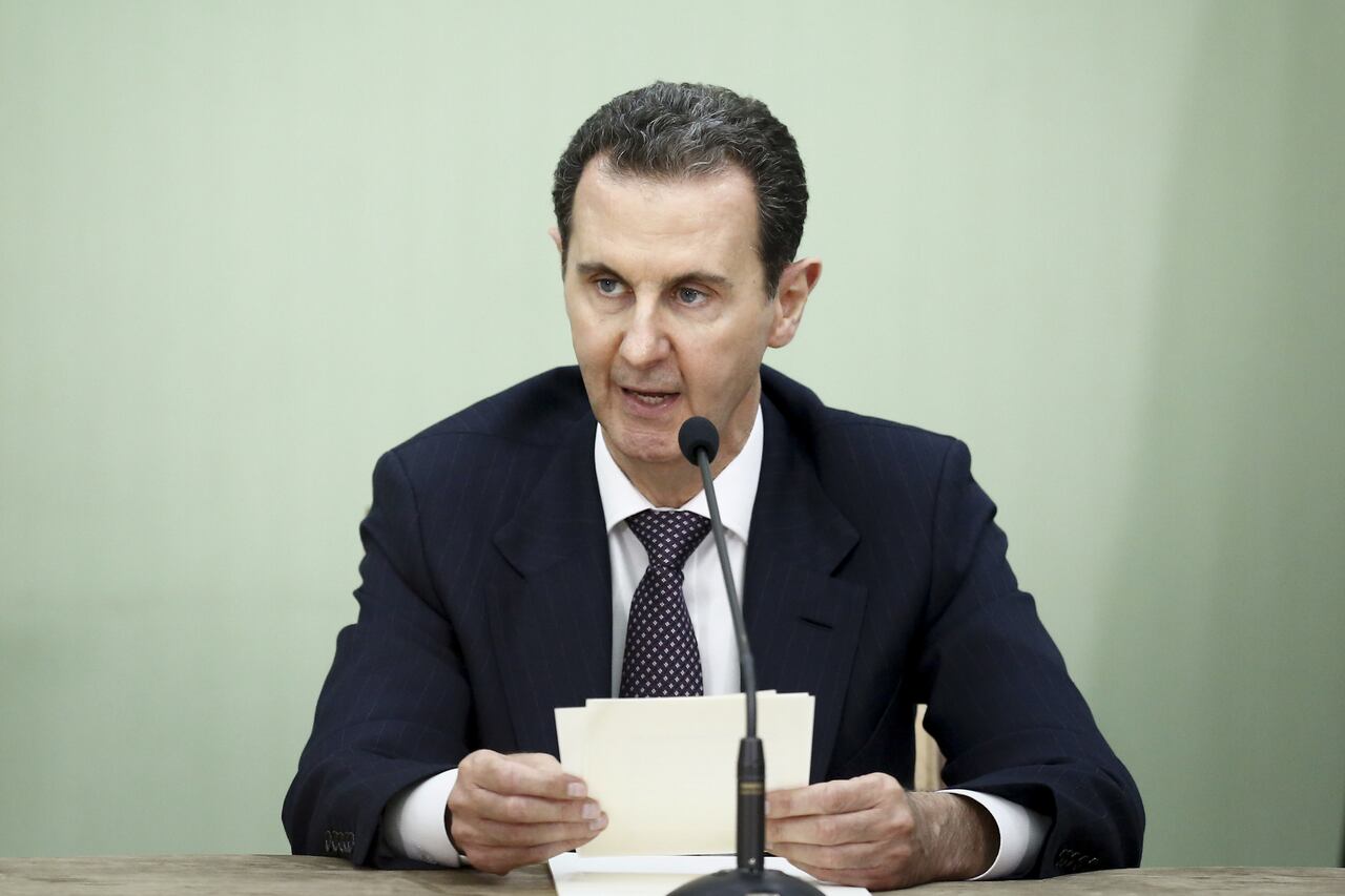 El presidente de Siria, Bashar al-Assad, visto durante la firma del programa integral de cooperación estratégica y de largo plazo entre Irán y Siria, el 3 de mayo de 2023 en Damasco, Siria.