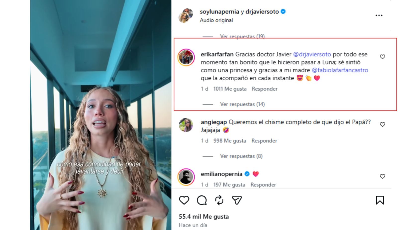 Publicación de Luna Pernía en Instagram