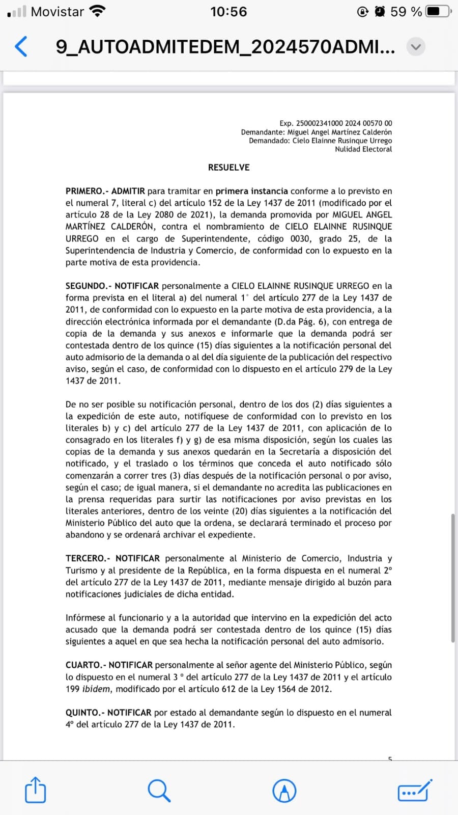 Demanda nombramiento Cielo Rusinque