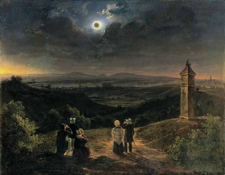 Pintura del eclipse solar del 8 de julio de 1842 realizada por Jakob Alt. Wikimedia Commons