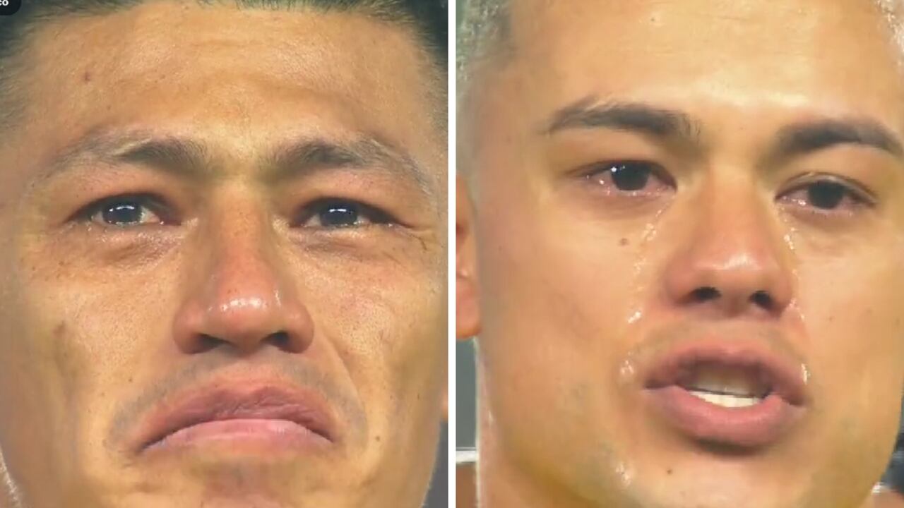 Jhonny Vásquez y Leonardo Castro llorando en la final ante Medellín.