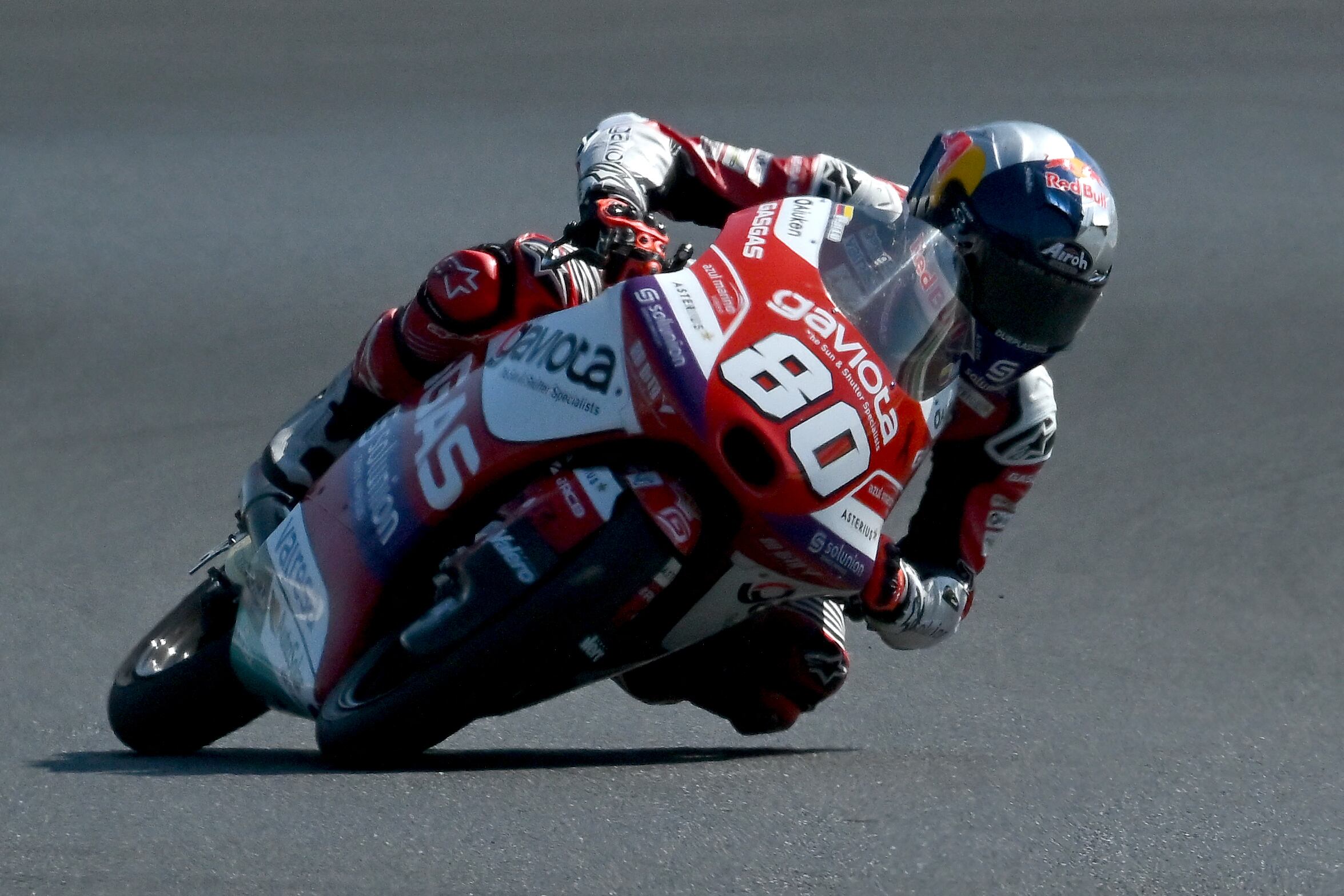 GASGAS Aspar Team Colombian rider David Alonso competes to win the San Marino Moto3 race at the Misano World Circuit Marco-Simoncelli in Misano Adriatico on September 10, 2023. (Photo by Filippo MONTEFORTE / AFP)