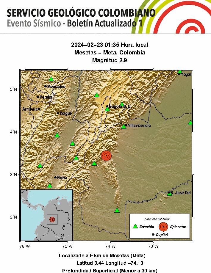 Sismo sacudió el Meta en la madrugada de este viernes, 23 de febrero.