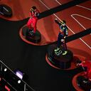 JEDDAH, SAUDI ARABIA - MARCH 27: Race winner Max Verstappen of the Netherlands and Oracle Red Bull Racing, Second placed Charles Leclerc of Monaco and Ferrari and Third placed Carlos Sainz of Spain and Ferrari on the podium during the F1 Grand Prix of Saudi Arabia at the Jeddah Corniche Circuit on March 27, 2022 in Jeddah, Saudi Arabia. (Photo by Clive Mason/Getty Images)