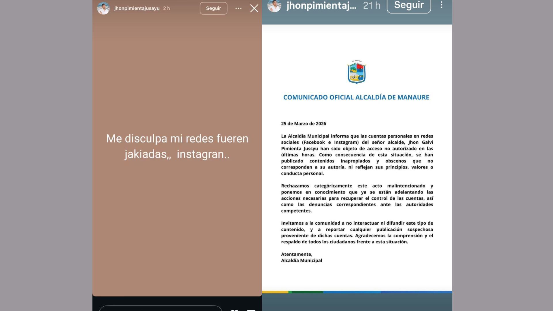 La Alcaldía de Manaure emitió este comunicado en el que rechaza los hechos y anuncia acciones legales.