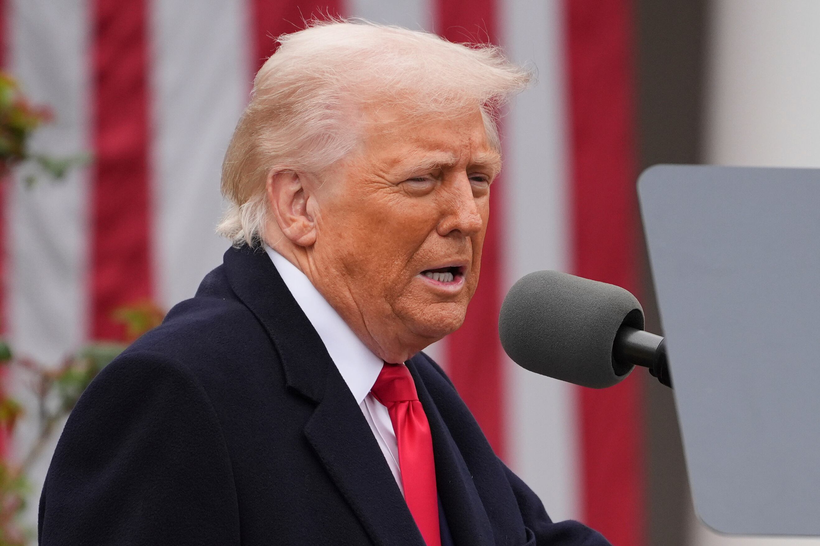 El presidente Donald Trump habla durante un evento para anunciar nuevos aranceles en el jardín de rosas de la Casa Blanca.