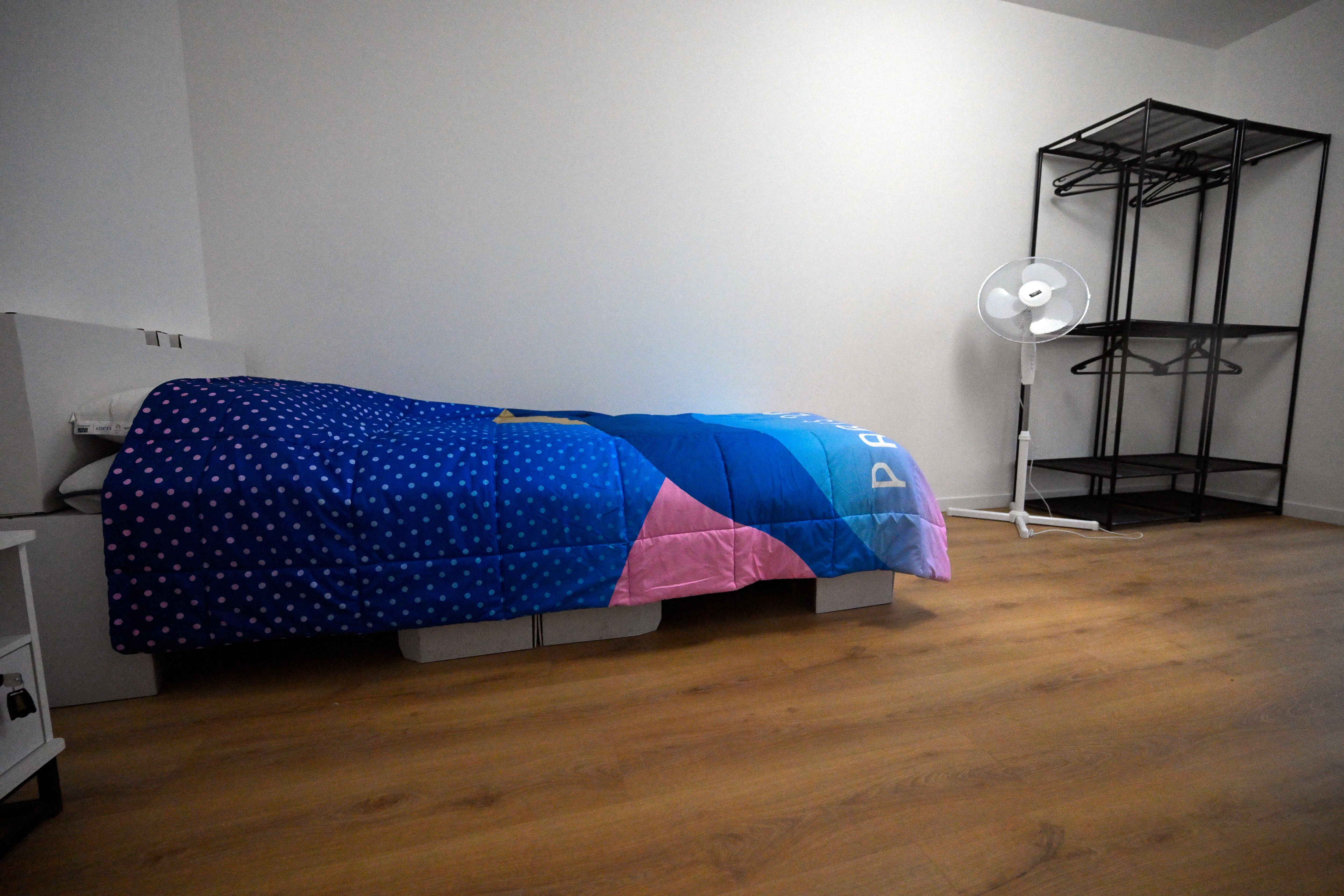 PARIS, FRANCE - FEBRUARY 26: A view of a bedroom of an athlete apartment for the Paris 2024 Olympic Games at the Olympic village on February 26, 2024 in Paris, France. (Photo by Aurelien Meunier/Getty Images)
