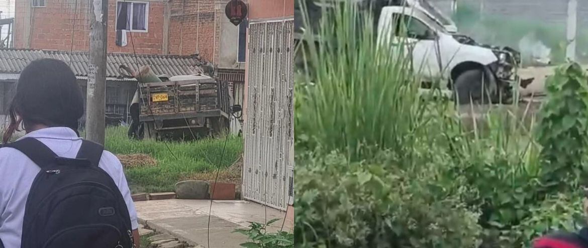 Sitio donde detonó el vehículo cargado con explosivos.