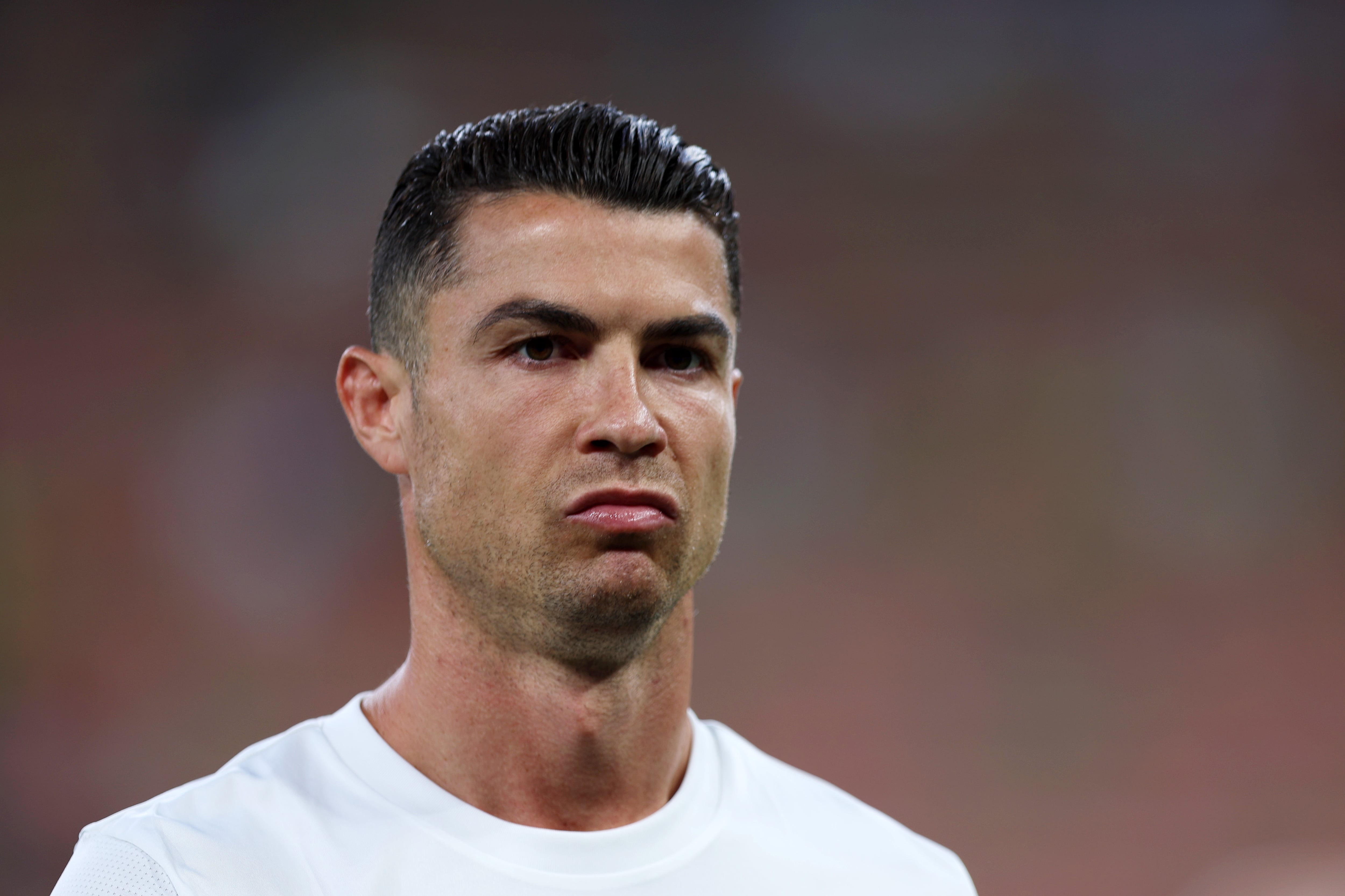 JEDDAH, SAUDI ARABIA - APRIL 30: Cristiano Ronaldo of Al Nassr looks on during the warm up prior to the AFC Champions League Elite Semi Final between Al Nassr and Kawasaki Frontale at King Abdullah Sports City Hall Stadium on April 30, 2025 in Jeddah, Saudi Arabia.  (Photo by Yasser Bakhsh/Getty Images)