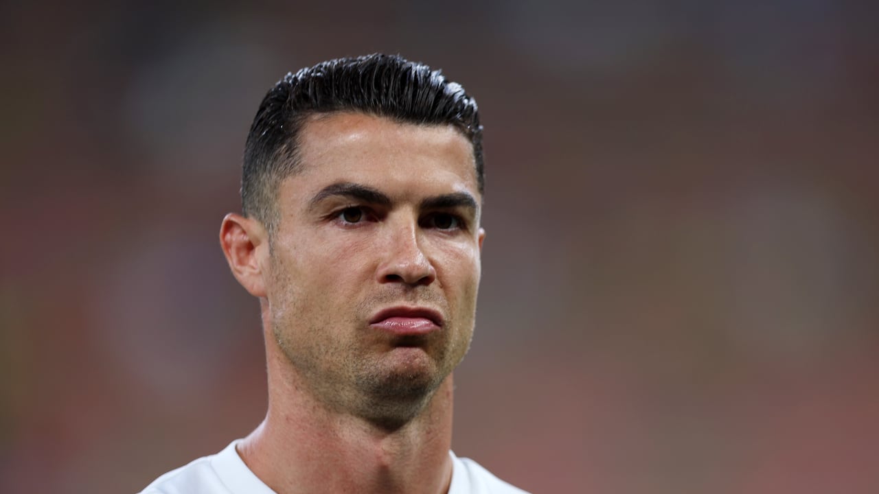JEDDAH, SAUDI ARABIA - APRIL 30: Cristiano Ronaldo of Al Nassr looks on during the warm up prior to the AFC Champions League Elite Semi Final between Al Nassr and Kawasaki Frontale at King Abdullah Sports City Hall Stadium on April 30, 2025 in Jeddah, Saudi Arabia. (Photo by Yasser Bakhsh/Getty Images)