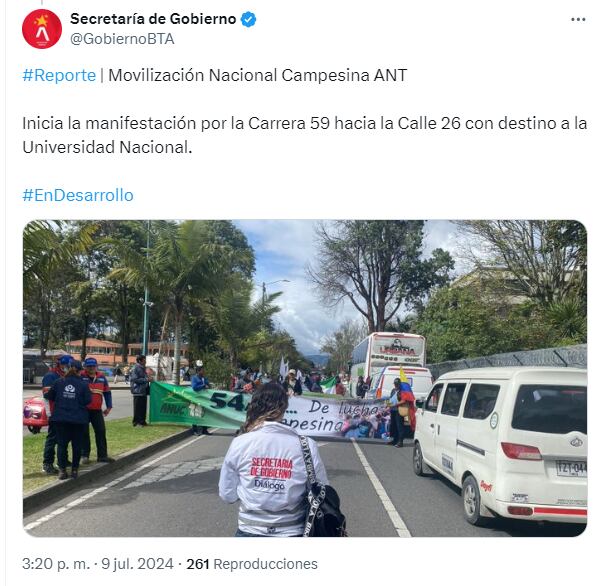 Equipo de Diálogo Social de la Secretaría e Gobierno de Bogotá realiza monitoreo preventivo por el sector.