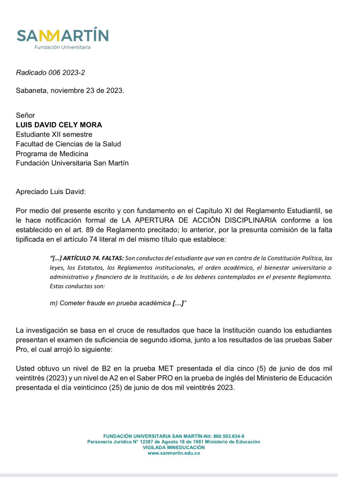 Su padrastro, el mayor Alejandro Escaño, considera que no se está llevando a cabo el debido proceso,