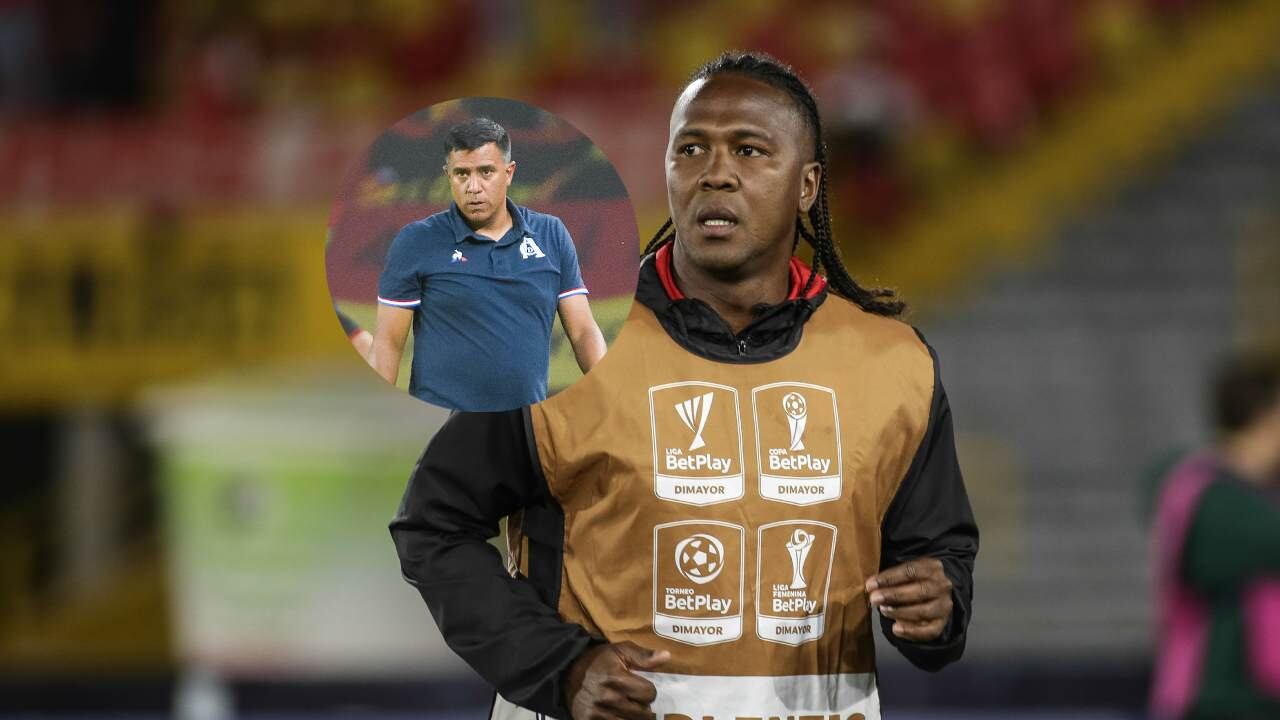 Hugo Rodallega de Santa Fe y el DT venezolano César Farías.