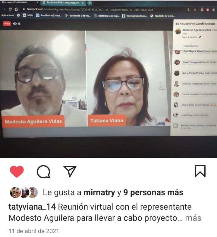 El representante Modesto Aguilera, reunido con de forma virtual con Tatiana Viana, mamá de la víctima. Ella fue echada de su cargo tan pronto se puso la denuncia.