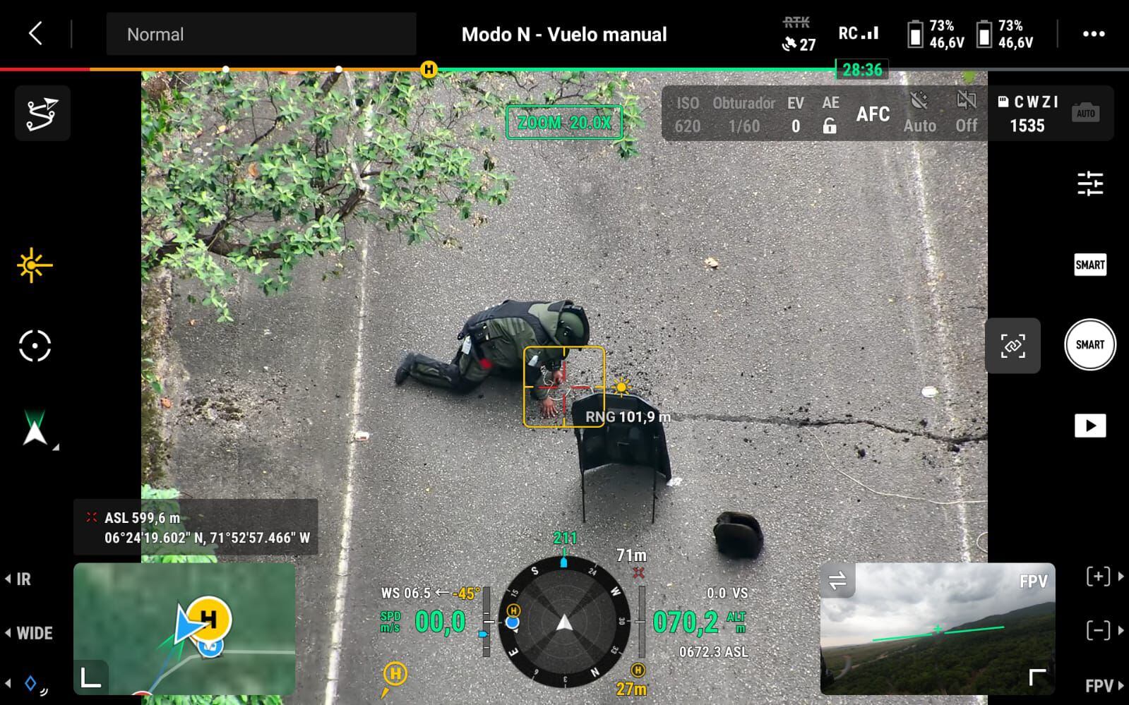 Vista desde un dron del Ejército Nacional.