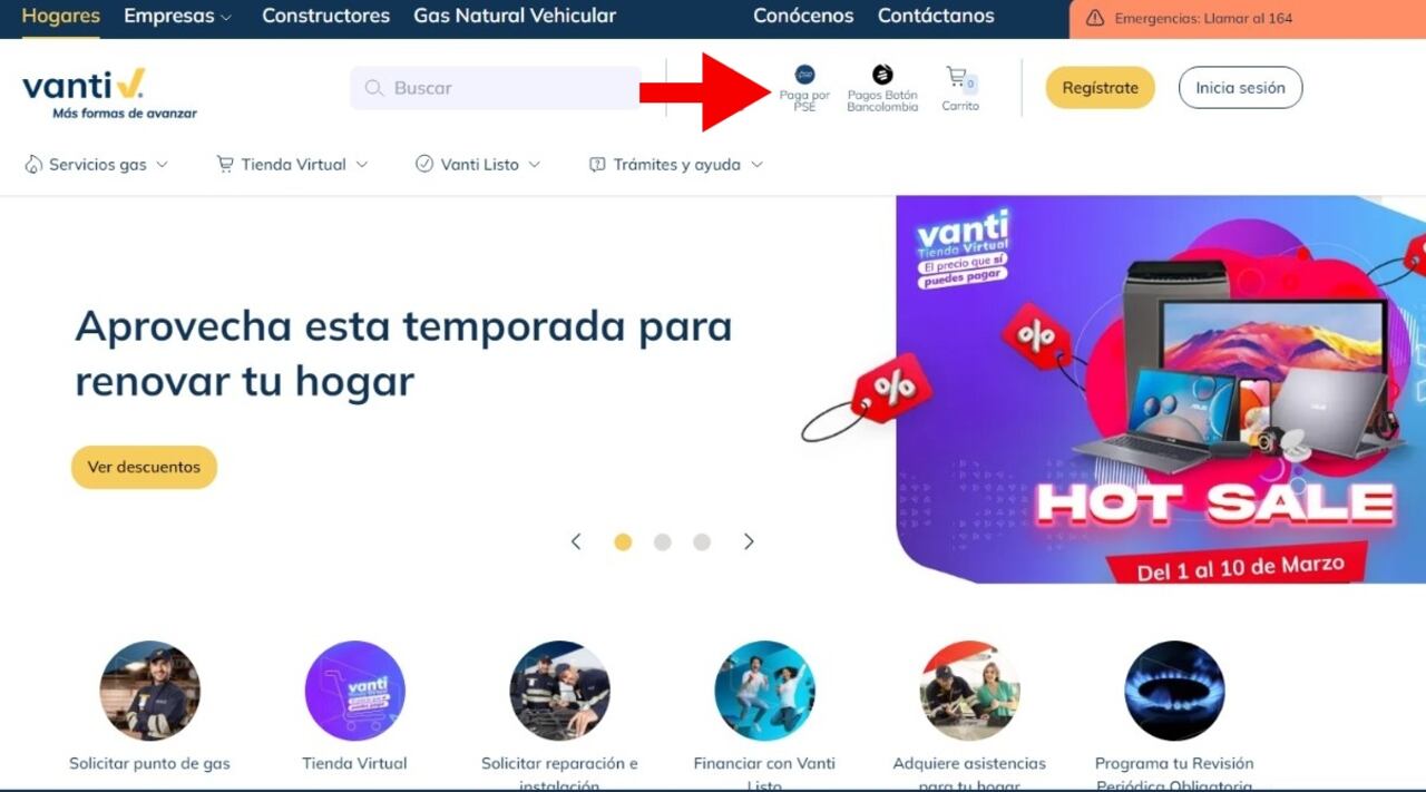 Paso a paso para pagar la factura de Vanti a través del botón PSE