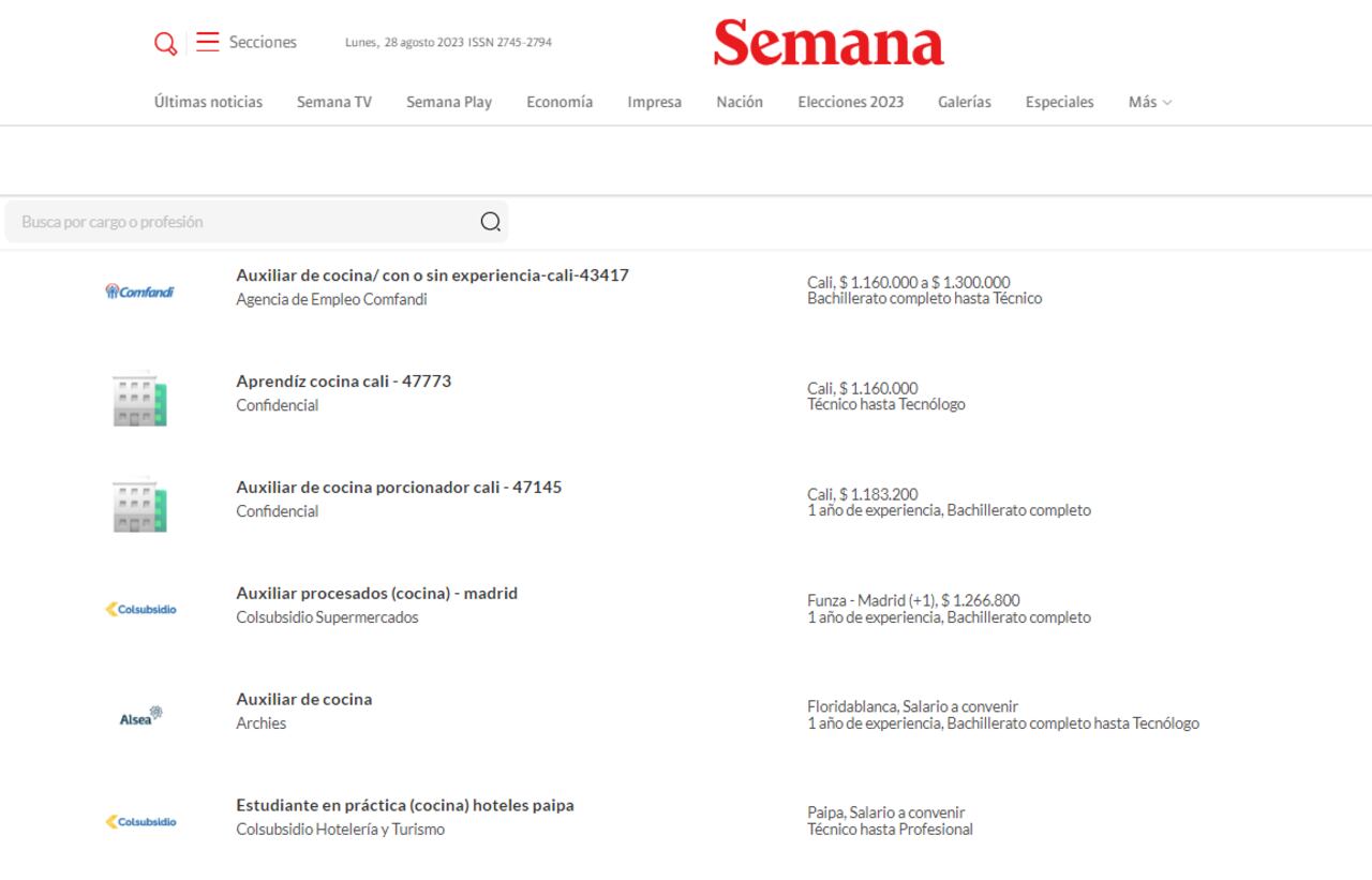 Las ofertas laborales que lanzaron restaurantes en Semana.com/empleos