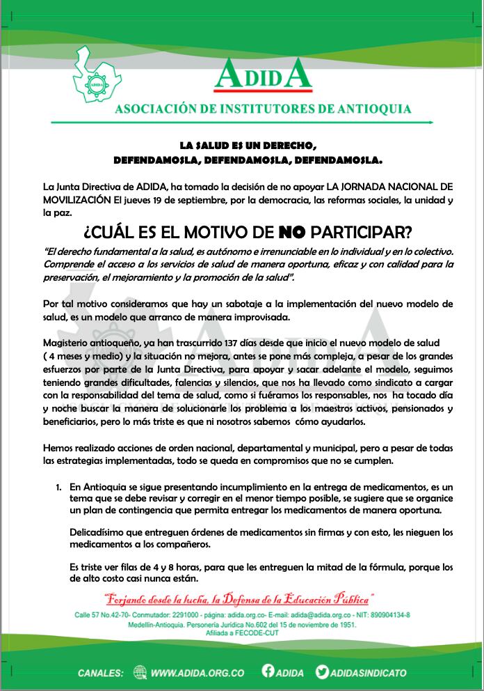 Comunicado de Adida.