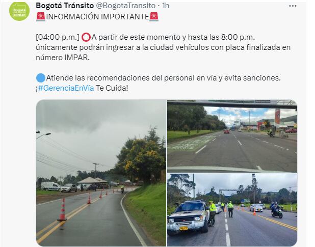 Pico y placa regional para el festivo