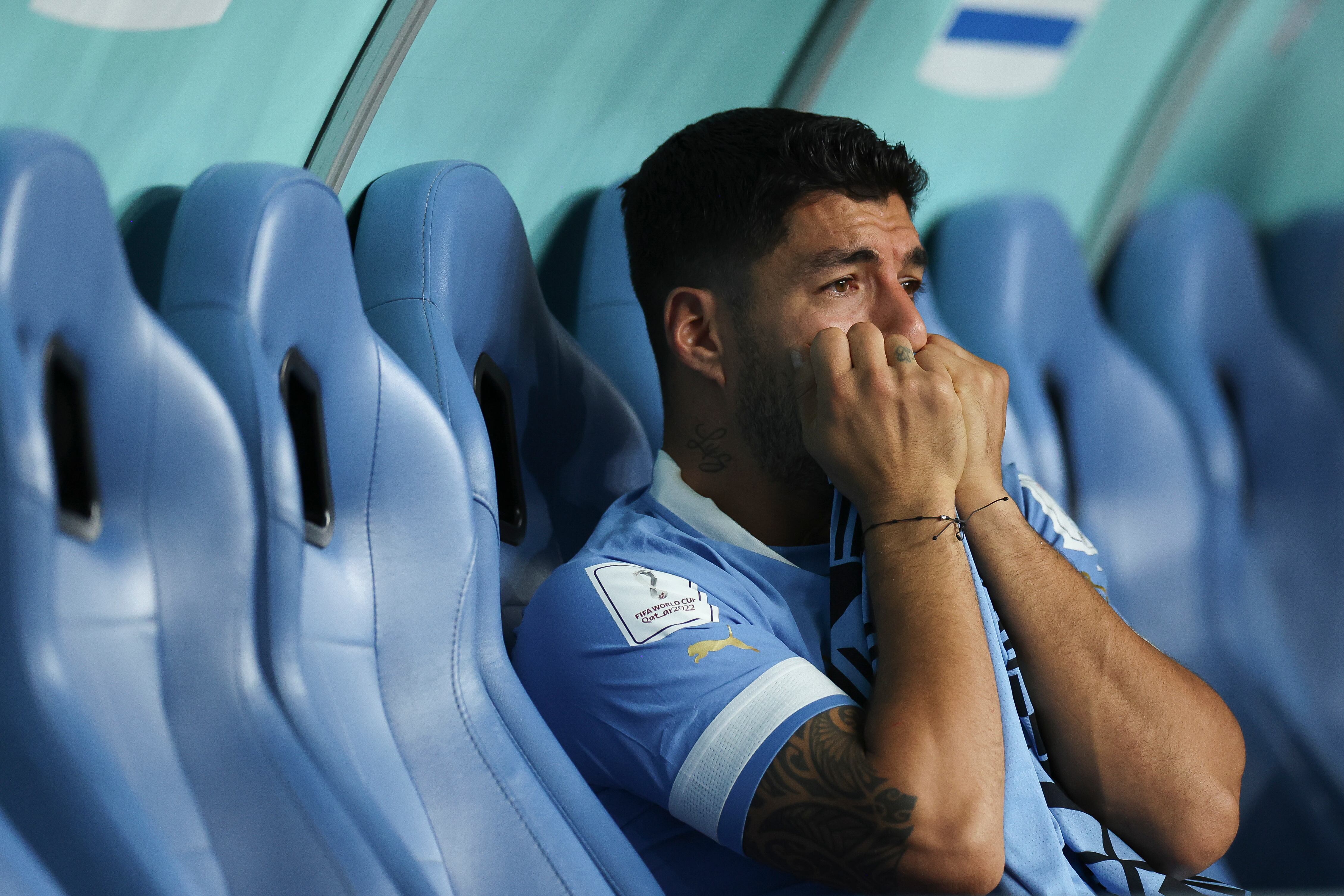 AL WAKRAH, QATAR - DECEMBER 02: Luis Suarez of Uruguay reacts  after the FIFA World Cup Qatar 2022 Group H match between Ghana and Uruguay at Al Janoub Stadium on December 02, 2022 in Al Wakrah, Qatar. (Photo by Maja Hitij - FIFA/FIFA via Getty Images)