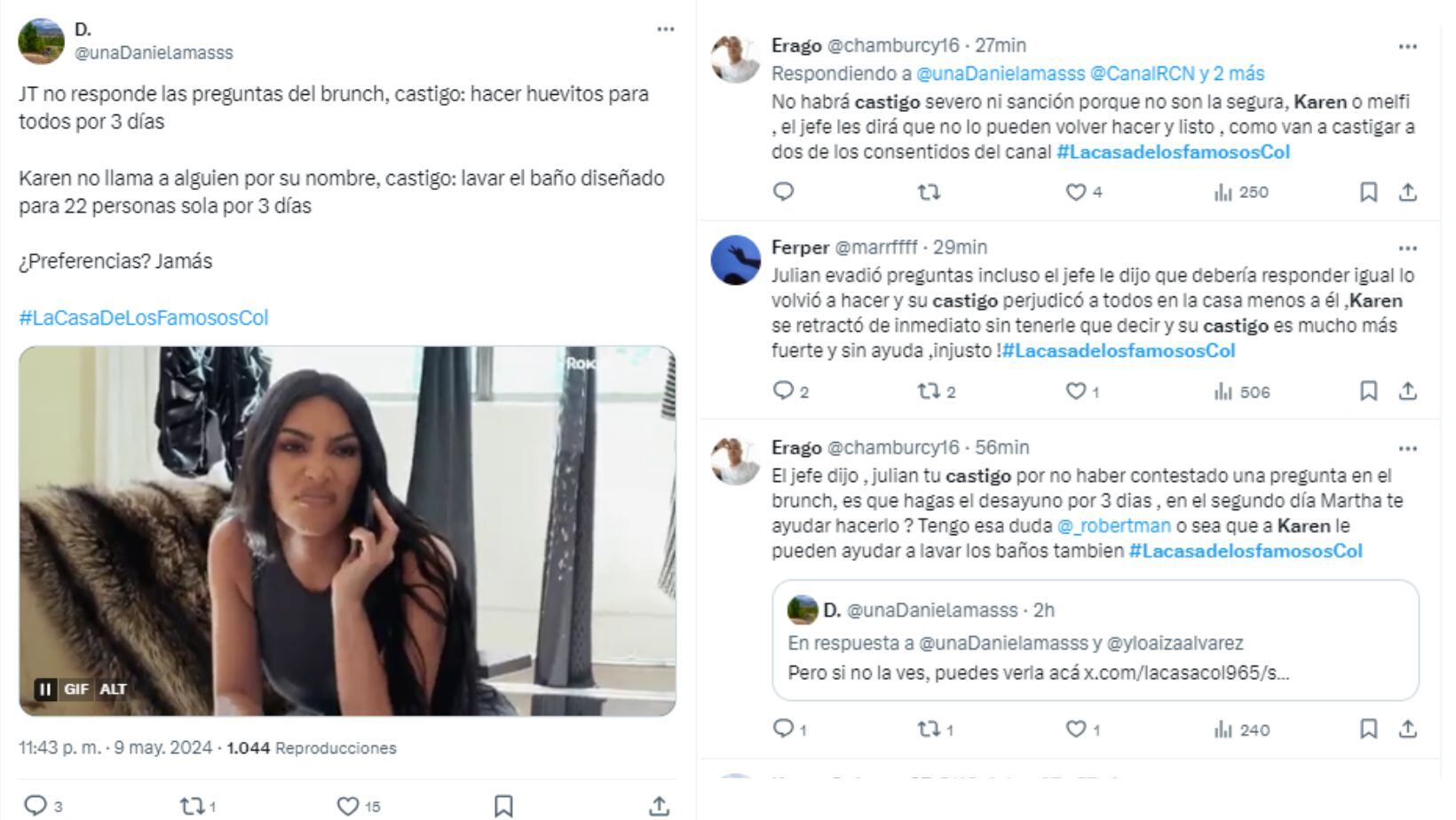 “Ojalá lo haga bien”, reacciones en redes tras el castigo que recibió Karen Sevillano en ‘La casa de los famosos’