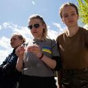 Ukrainian women attend a demining training near the town of Peja on April 25, 2022. - In Kosovo, far from their homeland invaded by Russia, Ukrainian women are taking intensive demining courses to help their country get rid of a huge amount of explosives that would probably take decades. For now, six women will do the almost three-week training in the western town of Peja, known as Pec to Serbs, that started on April 25, 2022. Two others will join them later. The training is organised by MAT company which said it was the first of its kind outside Ukraine since the Russian invasion started. (Photo by AFP)