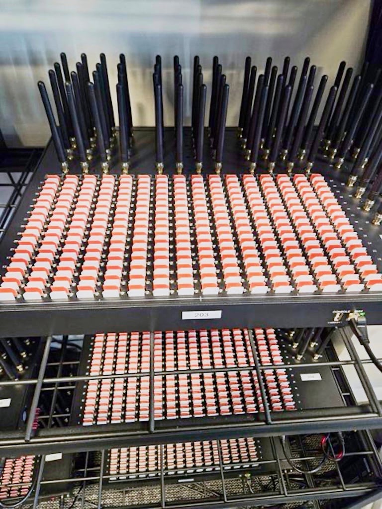 Esta foto, proporcionada por el Servicio Secreto de EE. UU., en Nueva York, el lunes 22 de septiembre de 2025, muestra parte de una pared de cajas SIM incautadas por la agencia. (Servicio Secreto de EE. UU. vía AP)