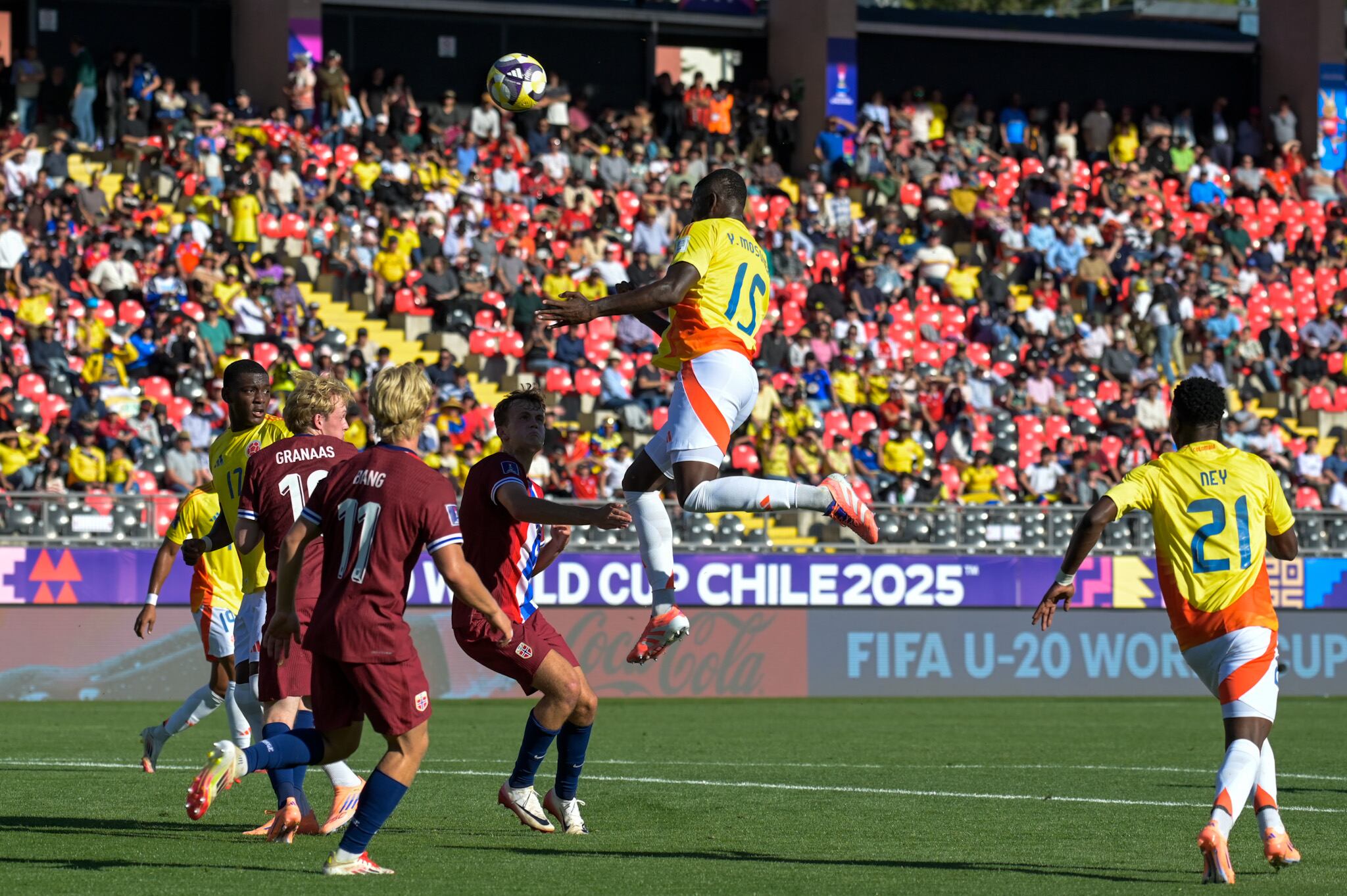Imagen del partido entre Colombia y Noruega por la fecha 2 del Grupo F de la Copa del Mundo Sub-20 de 2025.