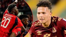 Jugadores del Medellín celebran / Juan Pablo Torres, jugador del Tolima.