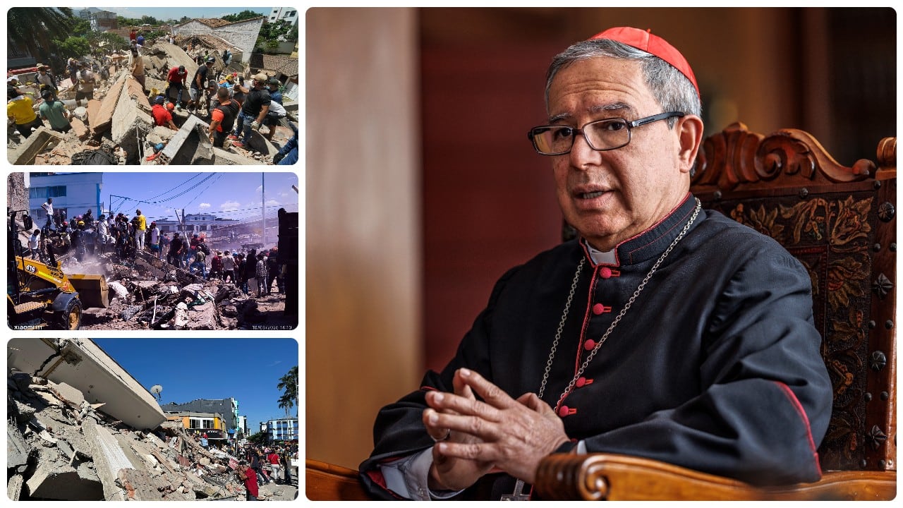 El cardenal Luis José Rueda y las imágenes de la tragedia.