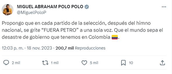 Publicación de Polo Polo en X.