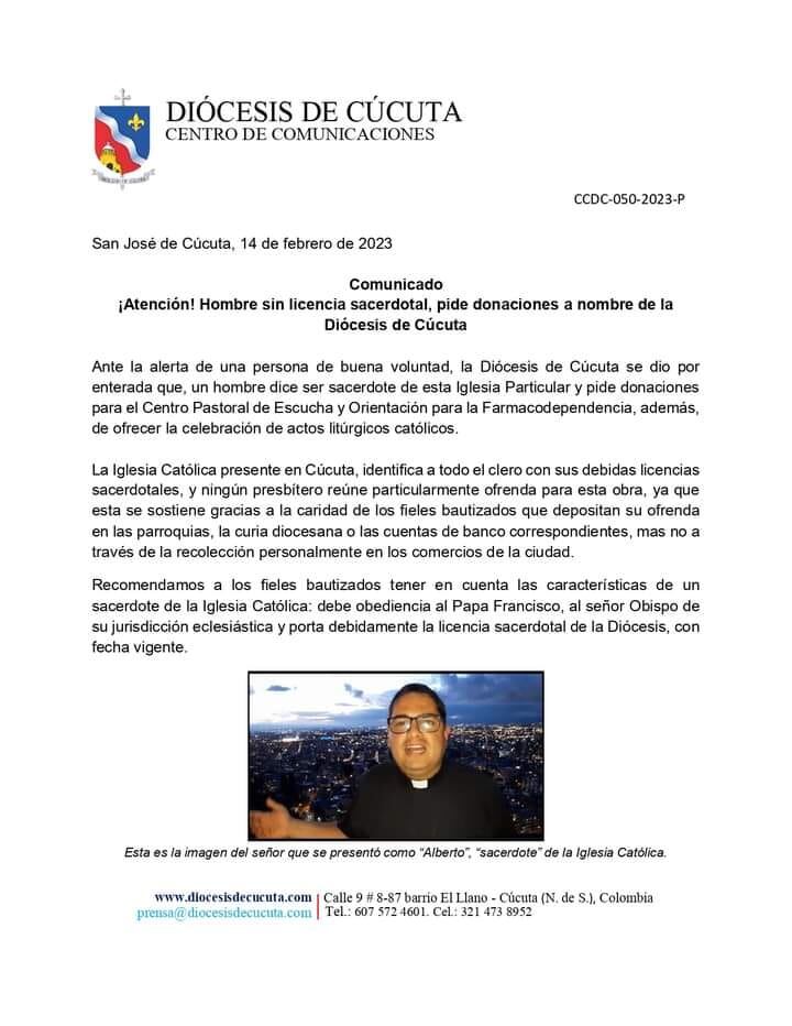 Las autoridades católicas se refirieron a los hechos a través de este comunicado.