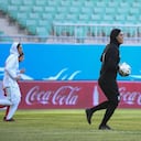 TASHKENT, UZBEKISTAN - SEPTEMBER 25: Iranian goalkeeper Zohreh Koudaei (C) is seen during Asian Football Confederation (AFC) Women's Asian Cup Qualifiers Group G soccer match between Jordan and Iran at Bunyodkor Stadium in Tashkent, Uzbekistan on September 25, 2021. The Jordan Football Federation has submitted a complaint to AFC demanding that it verify the gender of one of the Iranian players who took part in the Women's Asia Cup qualifier on Sept. 25 against the Jordanian womenâs national team. (Photo by Talibjan Kosimov/Anadolu Agency via Getty Images)