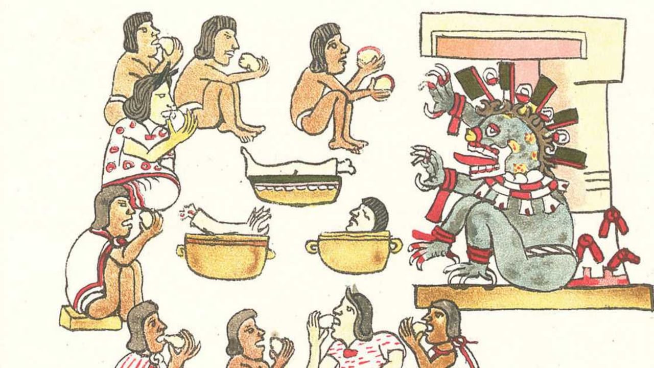Códice Magliabecchiano. Tzitzimime ordena el consumo de carne humana. Códice hecho bajo la supervisión española a finales del siglo XVI.