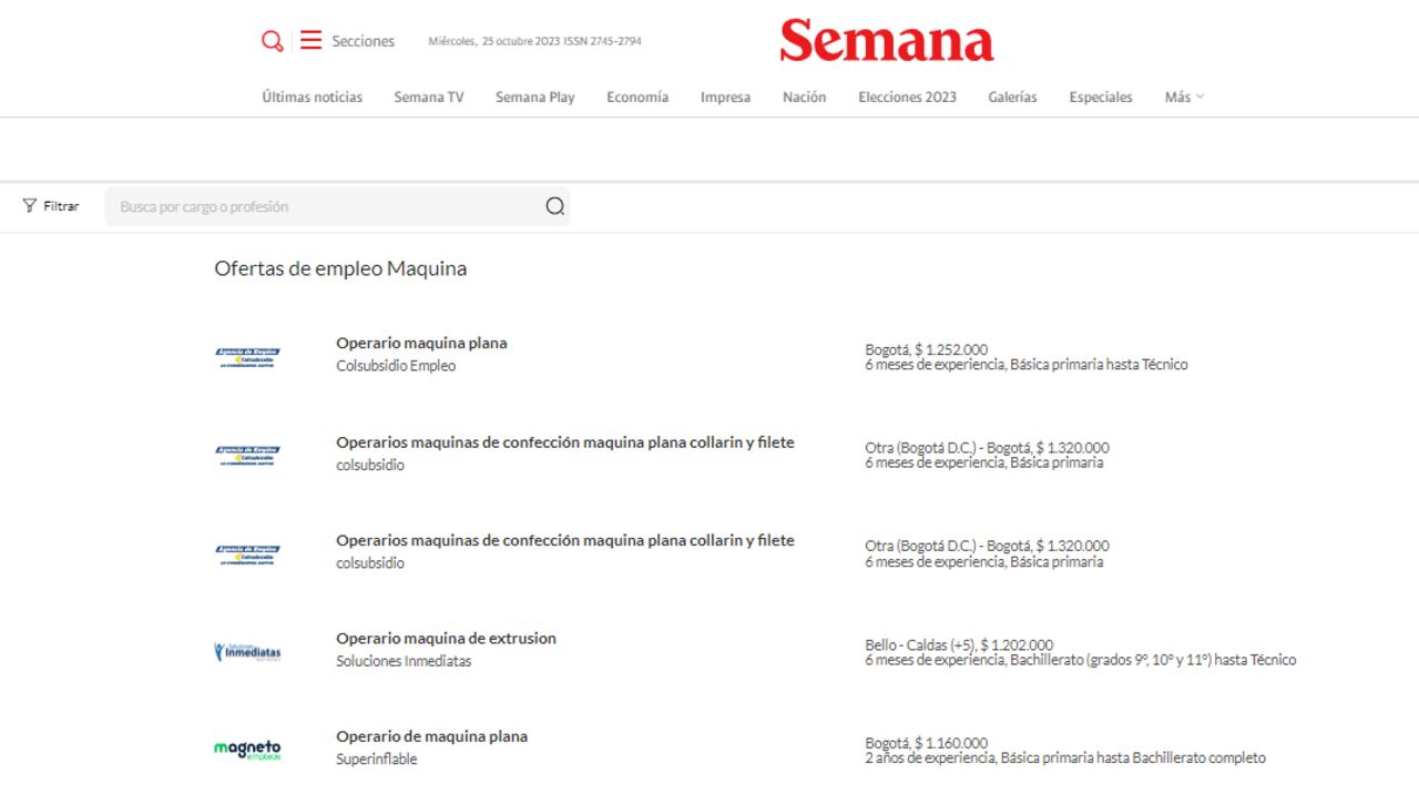 Las ofertas laborales disponibles en Semana.com/empleos.