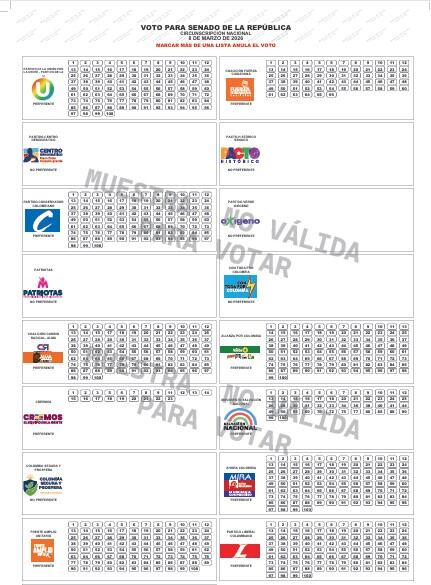 Tarjetón electoral Senado 2026